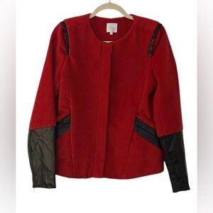 Parker Justine Jacket Wool Lambskin Leather Blazer Medium Red Black MSRP 486.00